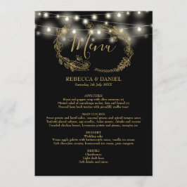 Menu String Luz Negra E Dourada Casamento Floral