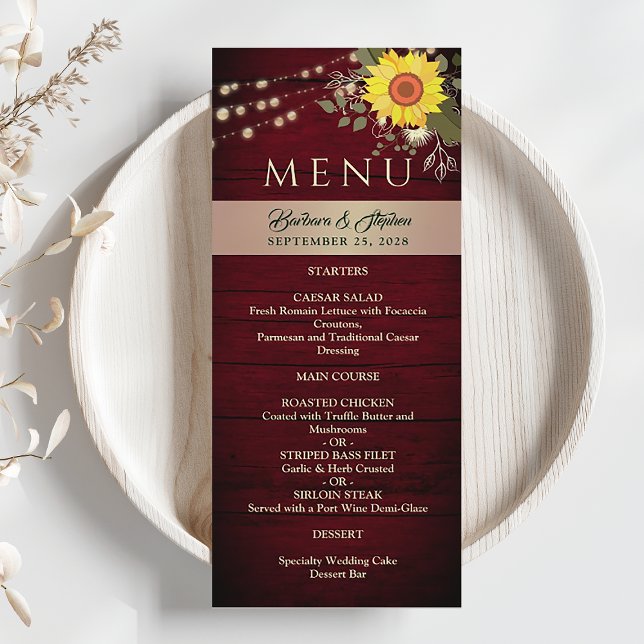 Menu String Luzes Rustic Sunflower Wedding (Criador carregado)