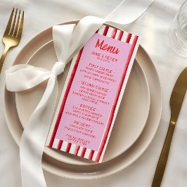 Menu Striped Pink & Red Handwriting Wedding