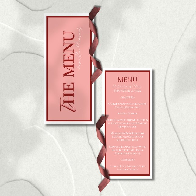 Menu Stylish Contemporary Pink and Red Wedding (Elevate your reception table with this Stylish Contemporary Pink and Red Wedding Menu!)