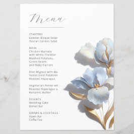 Menu Stylized 3D Lily Flowers Blue Gold