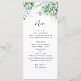 Menu Suculentas em aquarela. Casamento de cacto verde