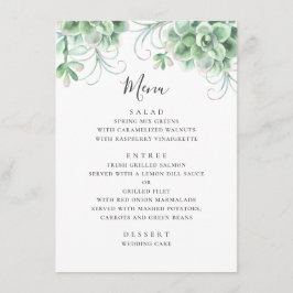 Menu Suculentas em aquarela. Casamento de cacto verde