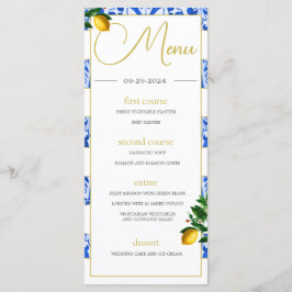 Menu Summer Lemons Blue White Azulejos Monograma