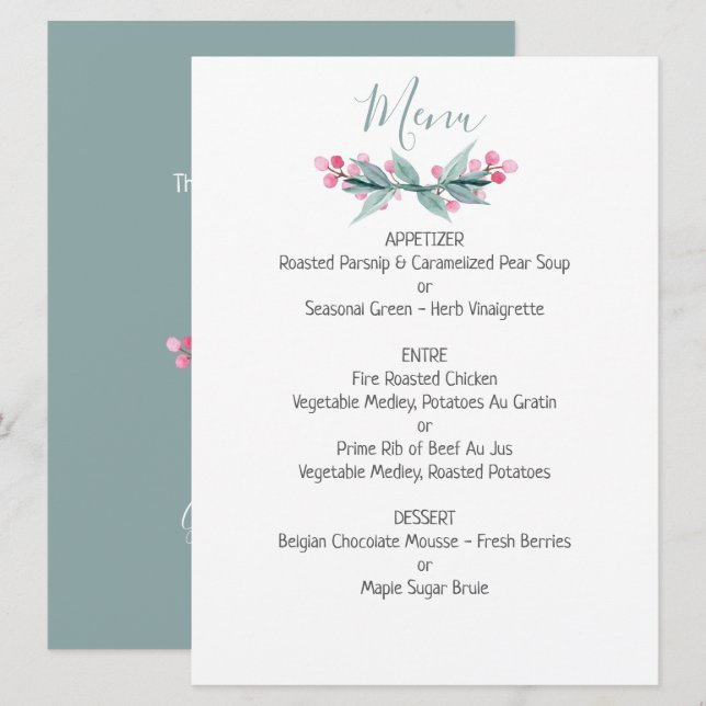 Menu Summer Sage Wedding (Frente/Verso)