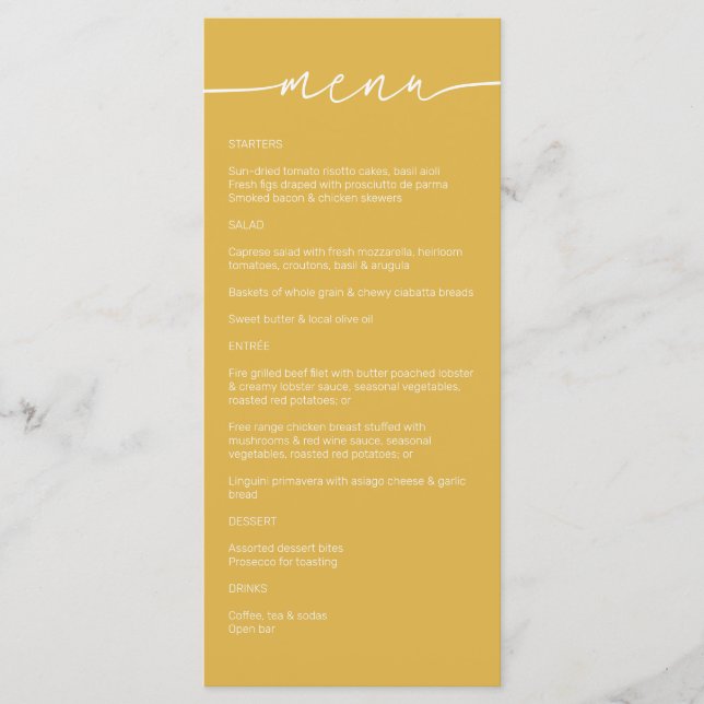 Menu Sunflower ・ Moderno Casamento de Script Minimalist (Frente)
