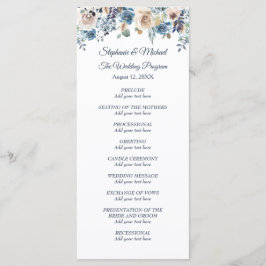 Menu Swan Floral Branco sobre o Casamento Azul