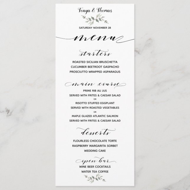 Menu Swash Font Calliografia Bar de Casamento Branco Ne (Frente)