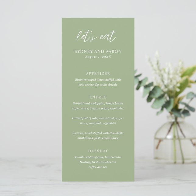 Menu Sydney Sage Green Modern Wedding (Em pé/Frente)