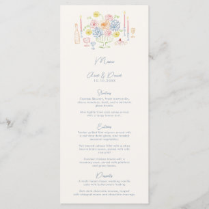 Menu Tabletop Whimsical Desenhado Mão Casamento Pastel