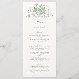 Menu Tabletop Whimsical Sage Casamento Verde Desenhado