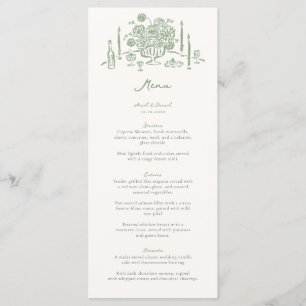 Menu Tabletop Whimsical Sage Casamento Verde Desenhado 