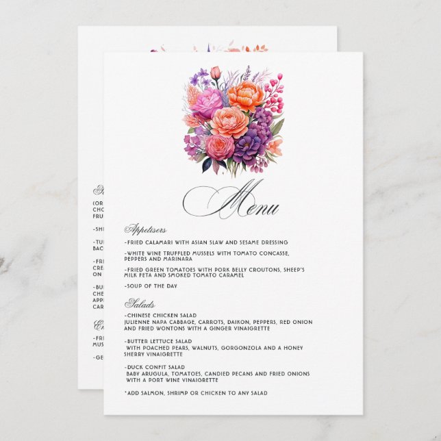 Menu Tangerina, Rosa Quente e Roxo Real (Frente/Verso)