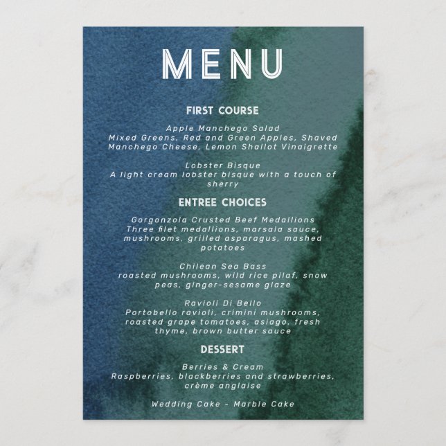 Menu Teal Azul Minimalista Moderno (Frente)
