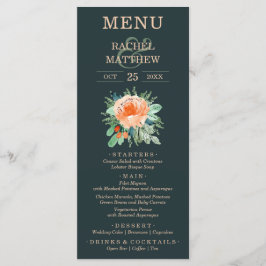 Menu Teal de Casamento Floral Watercolor