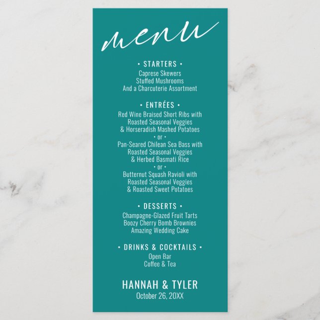 Menu Teal de Tipografia Simples Elegante (Frente)