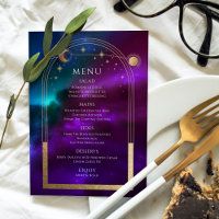 Teal Dourado Solar Roxo Cósmico Estrelas Casamento