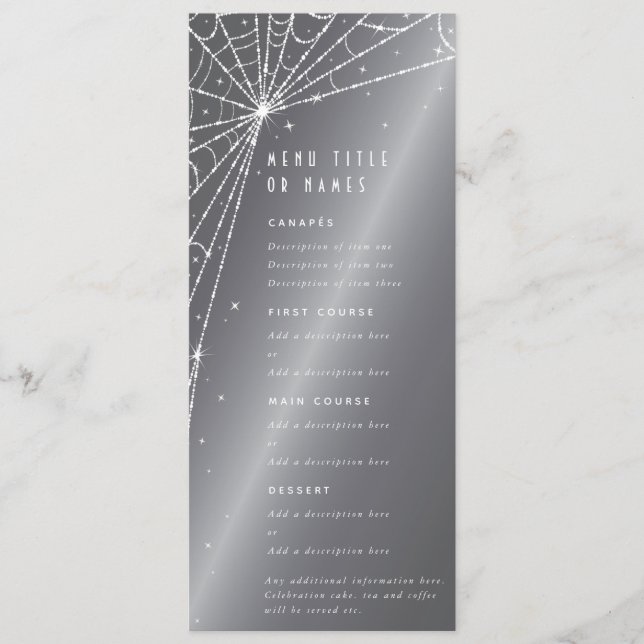 Menu Teia de Aranha Diamante Cinza Prateado Chic 4 Cama (Frente)