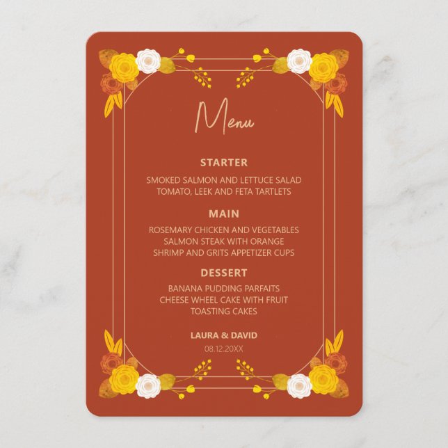 Menu Tema de Casamento Clássico (Frente)