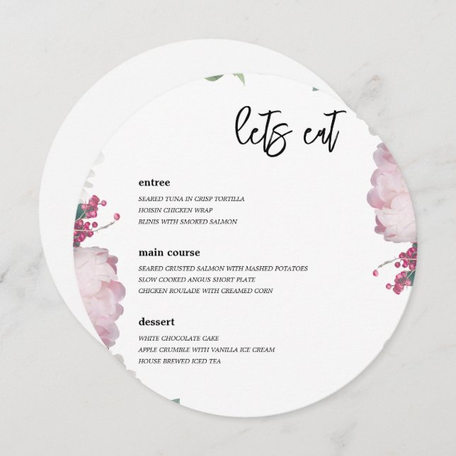 Menu Tema de Casamento Floral (Frente/Verso)