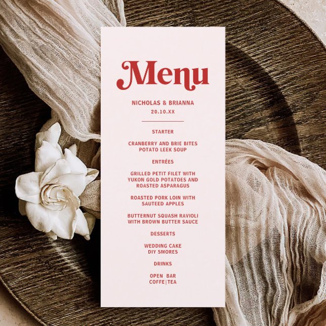 Menu Tema de Casamento Vermelho e Rosa Moderno (Criador carregado)