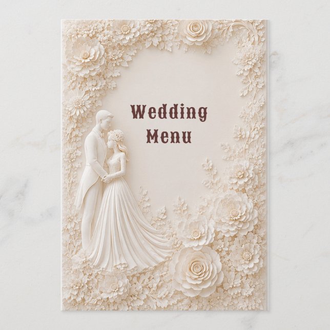 Menu Tema Marfim Floral Casamento Noiva Noivo (Frente)
