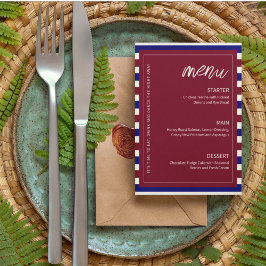 Menu Tema Real de Casamento Vermelho e Azul