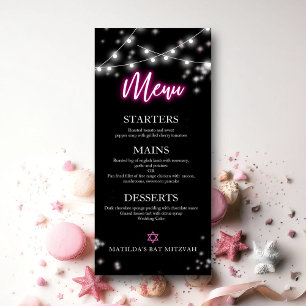 Menu Temático Neon Rosa Quente para Bat Mitzvah