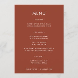 Menu Terra Moderna Casamento De Ferrugem Laranja Queim