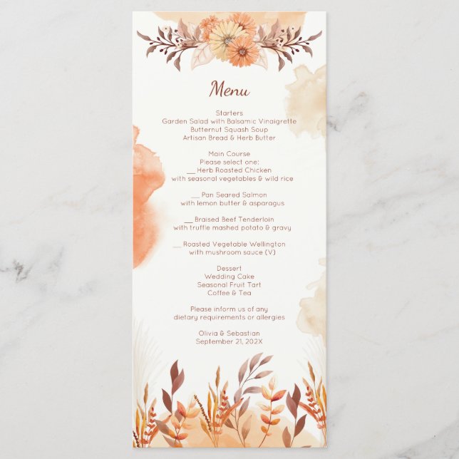 Menu Terracota Boho Floral Outono Rústico Elegante (Frente)