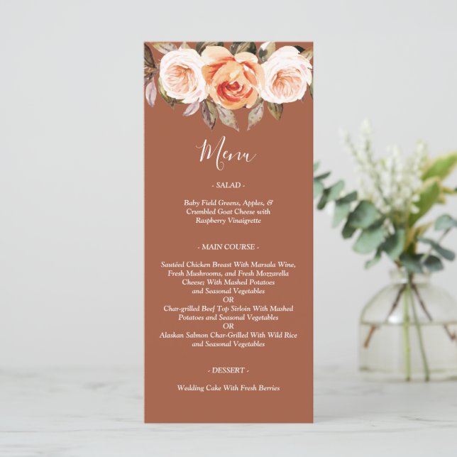 Menu Terracott Boho Fall Floral Wedding (Em pé/Frente)