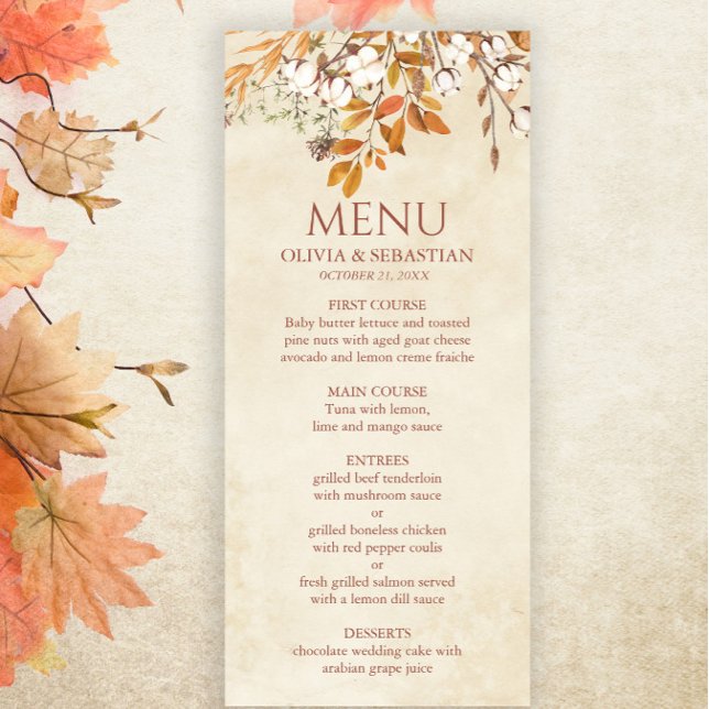 Menu Terracotta Autumn Deixa Casamento outono Boho (Criador carregado)