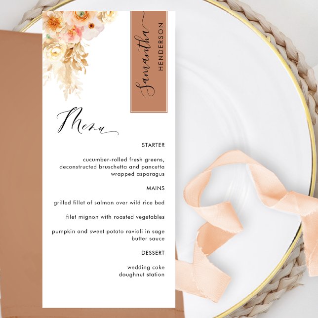 Menu Terracotta Beijo de Pêssego Personalizar com o Nom (Criador carregado)