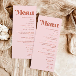 Menu Terracotta & Blush Retro-Casamento de Groovy Rosa