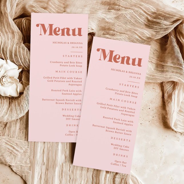 Menu Terracotta & Blush Retro-Casamento de Groovy Rosa (Criador carregado)