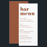 Menu Terracotta Bold Retro Typografia Bar de Casamento<br><div class="desc">Adicione estes cartões de cartão de menu de bar personalizáveis à sua capa de tabela de eventos. Eles apresentam tipografia retrô ousada e tipografia simples do terracotta. Este cartão de menu de bar boho é perfeito para casamentos,  chás de panela,  chás de fraldas e muito mais.</div>