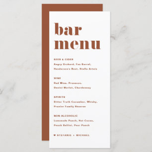 Menu Terracotta Bold Retro Typografia Bar de Casamento