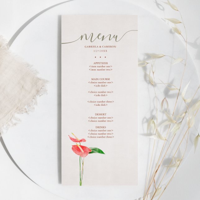 Menu Terracotta Botanical Watercolor Laceleaf Casamento (Criador carregado)