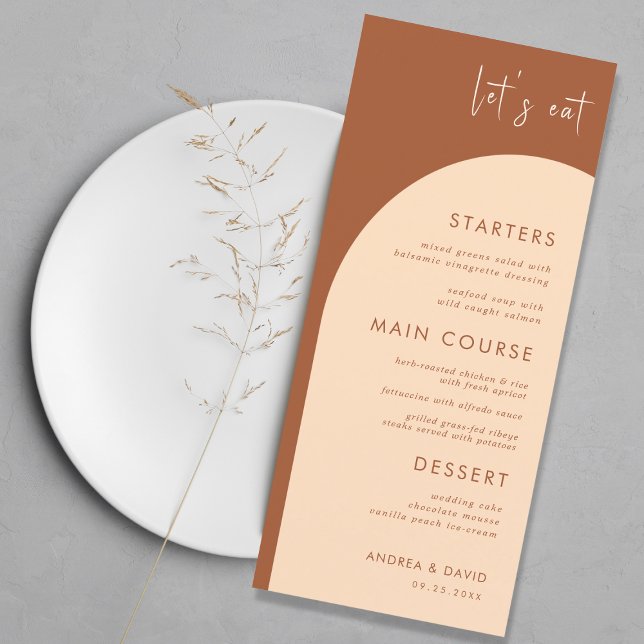 Menu Terracotta & Cream Boho Arch Vamos Eat Wedding (Criador carregado)