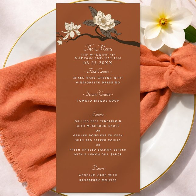 Menu Terracotta Elegant Vintage Magnolia Wedding (Criador carregado)