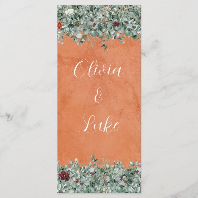 Menu Terracotta Eucalyptus Burgundy Orange Floral (Frente)