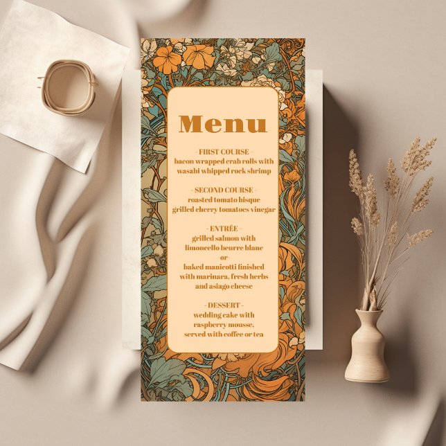Menu Terracotta Floral Art Nouveau Casamento (Criador carregado)