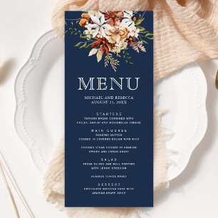 Menu Terracotta Floral Marinho Azul Casamento