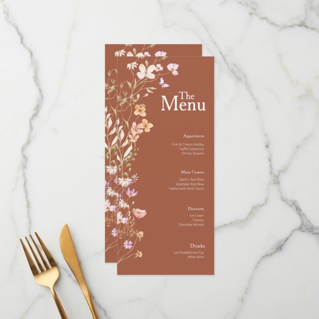 Menu Terracotta Flowers Horário de Mesa (Frente/Verso In Situ)