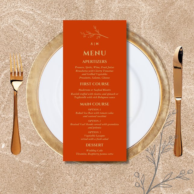 Menu Terracotta Monograma Casamento Botânico Minimalist (Criador carregado)