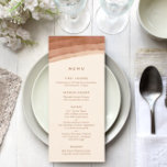 Menu Terracotta Ombre | Casamento de Boho Minimalista<br><div class="desc">Cartões de cardápio de água suave,  parte da nossa coleção de papelaria de casamento de cor d'água moderna. Apresentando tonalidades de eccru neutro para ferrugem em laranja queimado,  lembrando desertos de argila,  aplicados em braçadeiras pareadas de lavagem rica em aquarela,  combinado com texto minimalista.</div>