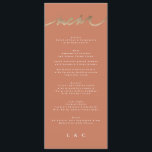 Menu Terracotta Orange Elegant Boho Dourado Casamento<br><div class="desc">parte de uma coleção *folha não real</div>