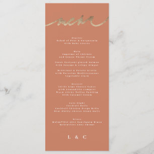 Menu Terracotta Orange Elegant Boho Dourado Casamento