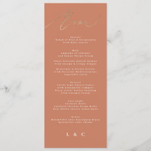 Menu Terracotta Orange Elegant Boho Dourado Casamento