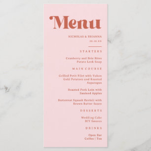 Menu Terracotta & Rosa Bege Casamento Retro Groovy